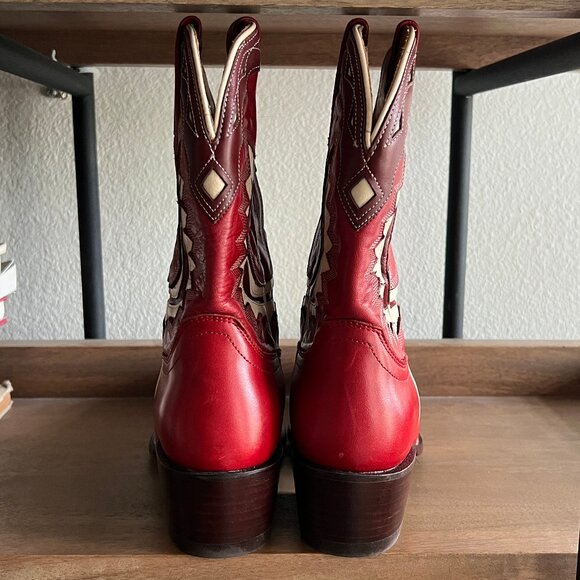 TECOVAS Jolene Leather Cowgirl Boots in Crimson/Bone NEW 8.5 - Picture 5 of 8